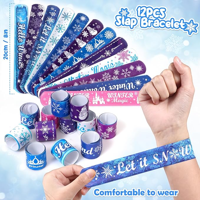 Golray 98pcs Snow Party Favors Birthday Supplies for Girls Kids Snowflake Straw Bubble Wands Sticker Toy Prize Filler Goodie Bag Stuffer Winter Girl Party Favors