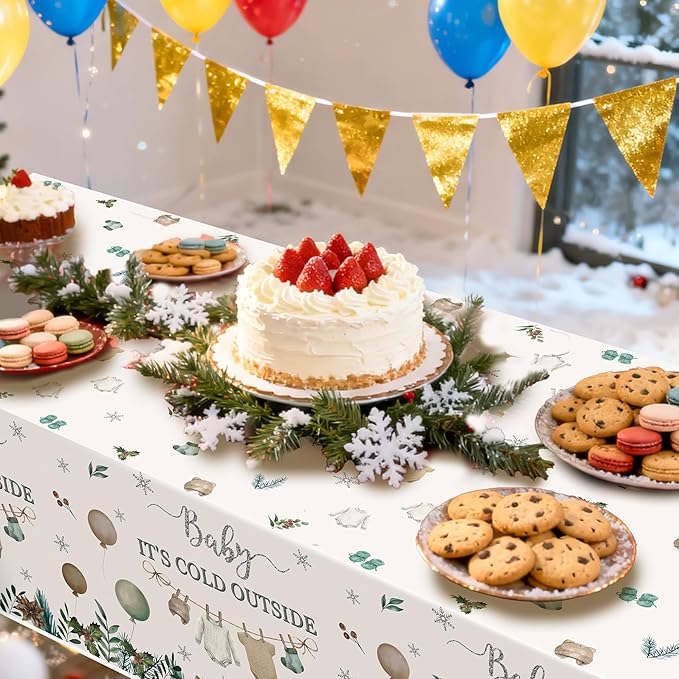 Table Cover Party Decoration - 3Pcs Winter Sweater Balloon Disposable Plastic Table Cloth Birthday Party Favors Classroom Happy New Year Decorations Supplies Banner Kids Santa Claus Snowman
