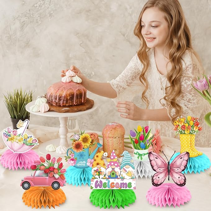 12 Pcs Spring Decorations Honeycomb Centerpieces, Spring Decorations for Office 3d Double Side Honeycomb Decorations, Spring Decorations for Classroom, Spring Centerpieces for Tables
