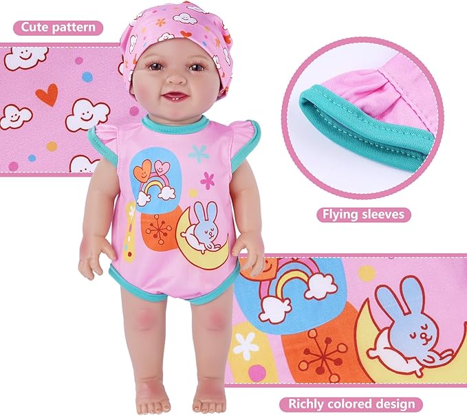 BABESIDE 6 Sets of Baby Doll Clothes for 12-16 Inch Dolls, Babydolls Clothes and Accessories Set with Hat Socks for Realistic Baby Dolls Girl