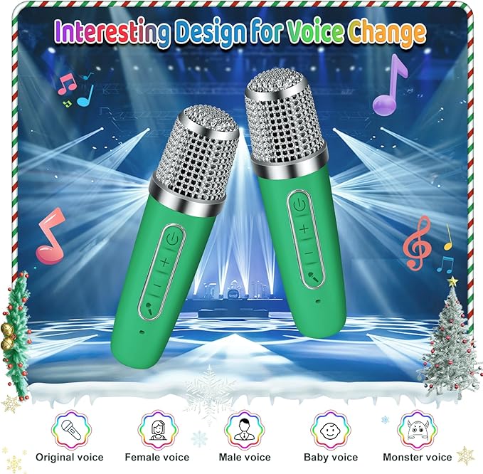 Mini Karaoke Machine for Kids with 2 Wireless Microphones - Toys Gift for Boys Girls Ages 4, 5, 6, 7, 8, 9,10,11,12+Year Old - Christmas, Birthday, Party Singing Gift (Green)