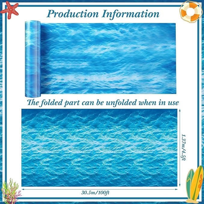 Irenare 1 Roll Ocean Waves Plastic Tablecloth 54 Inch X 100ft Ocean Table Cover Water Print Table Cover Sea Tablecloth Blue for Beach Pool Birthday Party Decoration Shower Supplies