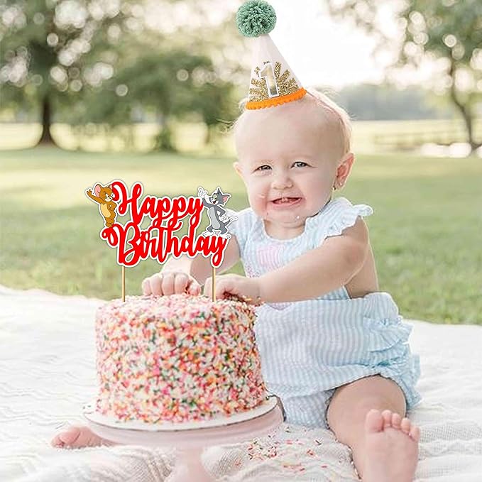 "Tom & Jery Happy Birthday Cake Topper – Cartoon Theme Birthday Party Supplies – Fun and Colorful Cake Decoration – Perfect Cake Decoration for Boys and Girls – Cartoon Party Supplies "