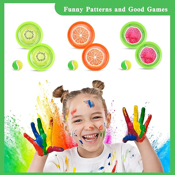 Toss and Catch Ball Game Set - Fruit Design Catch Game for Kids Adults Beach Yard Lawn Outdoor Indoor 6 Sticky Paddles 3 Balls and 1 Storage Bag