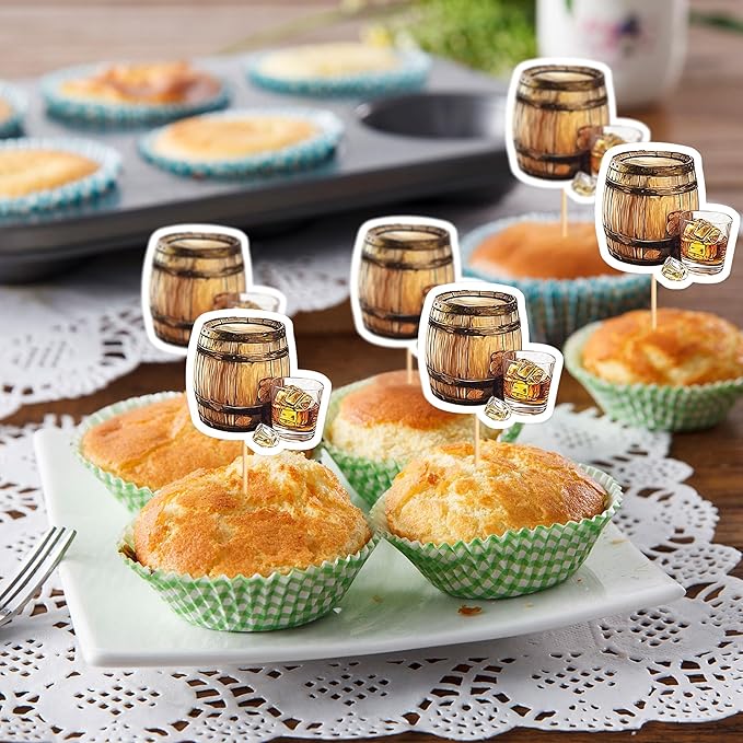 Ercadio 24 PCS Beer Party Cupcake Toppers Cheers and Beers Happy Birthday Decor for Father's Day Beer Kegs Cake Topper Favor for Summer Family Party Decor Supplies