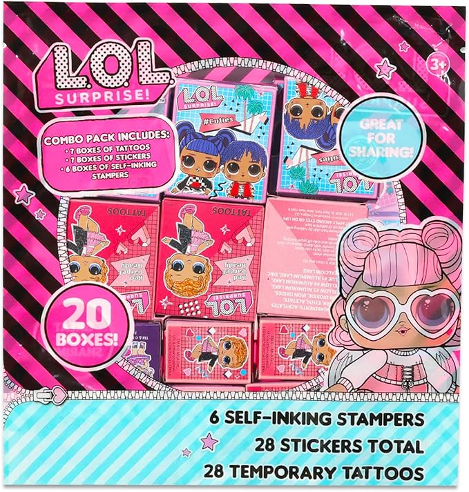 L.O.L. Surprise! LOL Surprise Party Favors for 20 Guests Bundle ~ 20 Pieces LOL Surprise Favor Boxes with Stickers, Tattoos and Stampers for Kids Birthday Party Party Supplies and Decorations