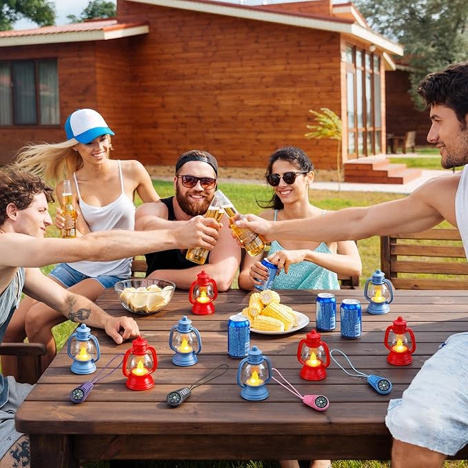 VIHOSE 24 Pcs Camping Party Favors Set Happy Camper Party Gifts with Mini Camp Compasses and Mini Camp Lamps for Camping Adventure Outdoor Hiking Supplies