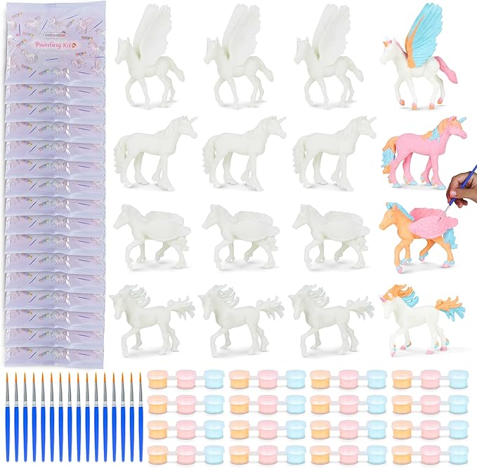 BONNYCO Unicorn Party Favors for Kids Painting Kit Pack 16, Goodie Bags Stuffers for Kids 3-5 4-8. Goody Bag Stuffers, Pinata, Classroom Prizes. Return Gifts Birthday Girl, Unicorn Party Supplies