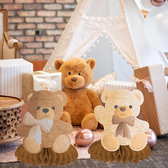 9pcs Teddy Bear Honeycomb Centerpieces Teddy Bear Birthday Decorations Bear Themed Table Decorations for Kids Teddy Bear Themed Birthday Party Gender Reveal Party Supplies