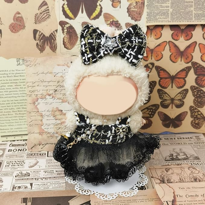 Clothes Compatible with LABUBU Doll – 4PCS Gothic Lace Set, 17cm Doll Clothes Designer Outfit for Starry Punk Theme, Chic Stylish Accessories for Labubu, No Doll (Dark Star Muse)