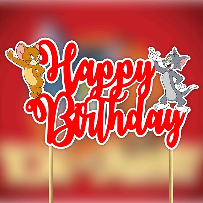 "Tom & Jery Happy Birthday Cake Topper – Cartoon Theme Birthday Party Supplies – Fun and Colorful Cake Decoration – Perfect Cake Decoration for Boys and Girls – Cartoon Party Supplies "
