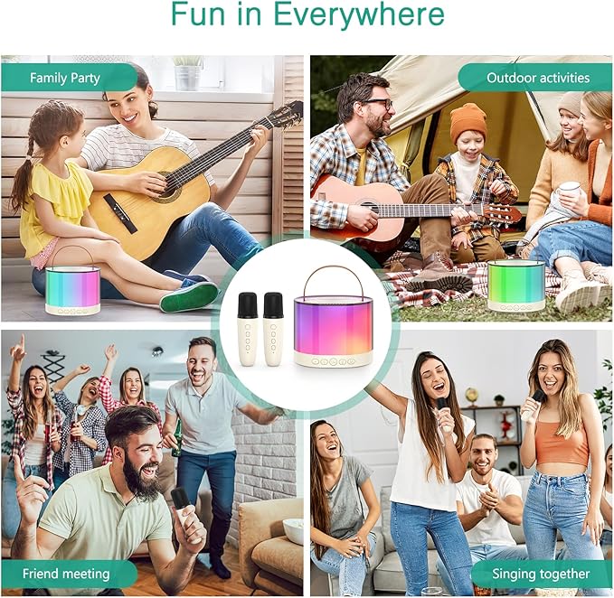 ORIA Mini Karaoke Machine, Bluetooth Karaoke Speaker with 2 Wireless Microphones, Wireless Karaoke Singing Machine with 5 Voice Changer, LED Colorful Lights, for Adults Kids Home Party