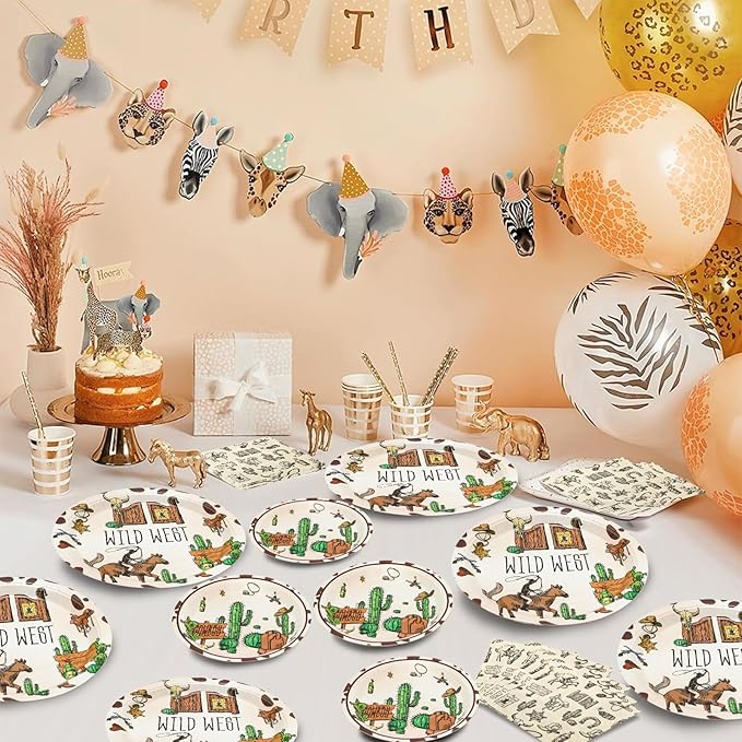 180PCS Cowboy Party Supplies Serve 60,Western Cowboy Birthday Paper Plates and Napkins Kit for Rodeo Birthday Baby Shower Party Decorations,Includes Dinner and Dessert Plates, Napkins