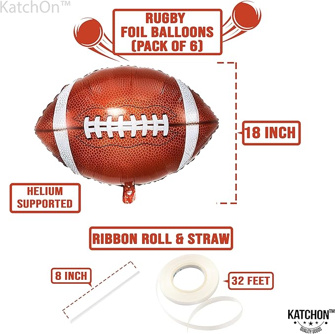 KatchOn, Football Balloons for Football Party Decorations - 18 Inch, Pack of 6 | Foil Touchdown Balloons for Birthday Party, Super Bowl Balloon, Tailgate Game Day Sport Themed Rugby Birthday Party