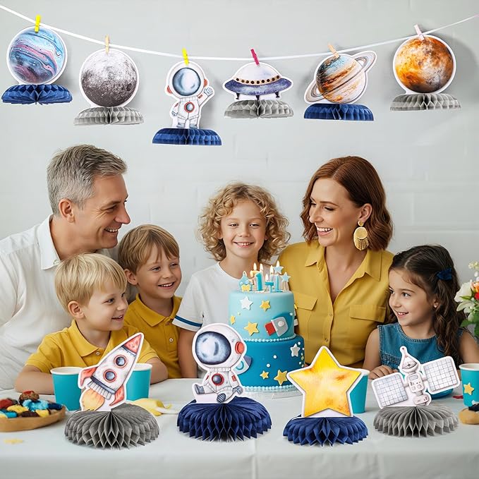 12 PCS Space Theme Party Decorations Outer Space Honeycomb Centerpieces Astronaut Birthday Party Decorations Table Centerpieces for Boys Kids Space Solar System Planets Baby Shower Party Supplies