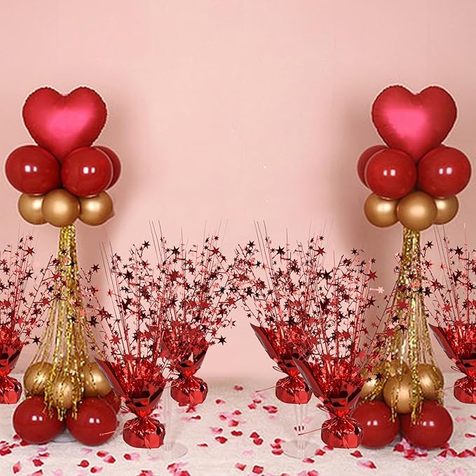 6 Pack Metallic Foil Spray Centerpiece Star Table Decoration Burst Table Centerpieces for Birthday Wedding Anniversary Graduation Holiday Party Supplies Decor (Red)