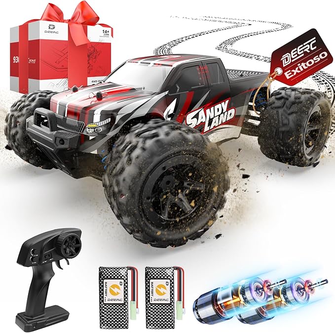 DEERC 9300E Remote Control Car High Speed RC Cars for Kids Adults 1:16 Scale 40 KM/H 4WD Off Road Monster Trucks,2.4GHz All Terrain Toy Trucks with 2 Rechargeable Battery