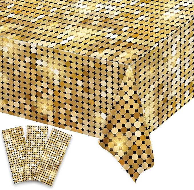 gisgfim 3 Pcs Disco Party Plastic Tablecloth Las Vegas Party Supplies Casino Decorations 60s 70s 80s 90s Disco Birthday Tablecloth Sequin Table Cover 105 x 54 inch