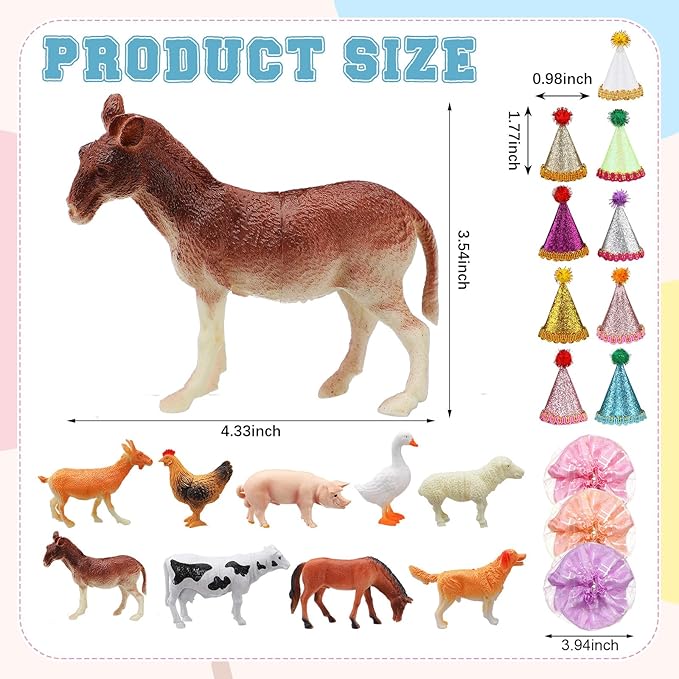 Weysat 41 Pcs Farm Animal Cake Topper Figures Birthday Party Decorations with Mini Hat and Skirt, Colorful Balls, Jungle Toppers Decoration with Gift Boxes for Themed Party Supplies(Farm)