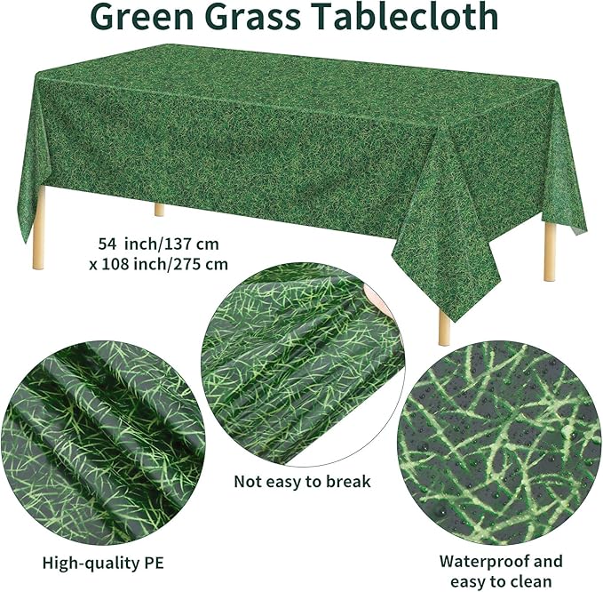 Durony 169-Piece Golf Party Supplies - Green Grass Field Tablecloth, 48 Dessert Plates, 24 Paper Cups, 24 Napkins, 24 Knives, Forks & Spoons - Disposable Golf Tableware Set