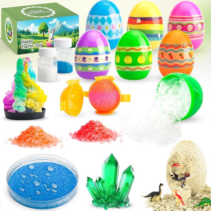 Prefilled Easter Science Eggs–6 Pack Filled Easter Egg with STEM Activity Experiment Kit for Kids, Perfect for Easter Hunt, Basket Stuffer, Party Favor, Educational Toys for Boys & Girls