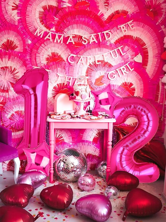 40 Inch Number Balloons Hot Pink 2 Large Number Balloon Anniversary Event Celebration Bachelorette Cowgirl Let's Go Girls Pink Themed 2nd Birthday Party Decor Supplies 9 Pcs