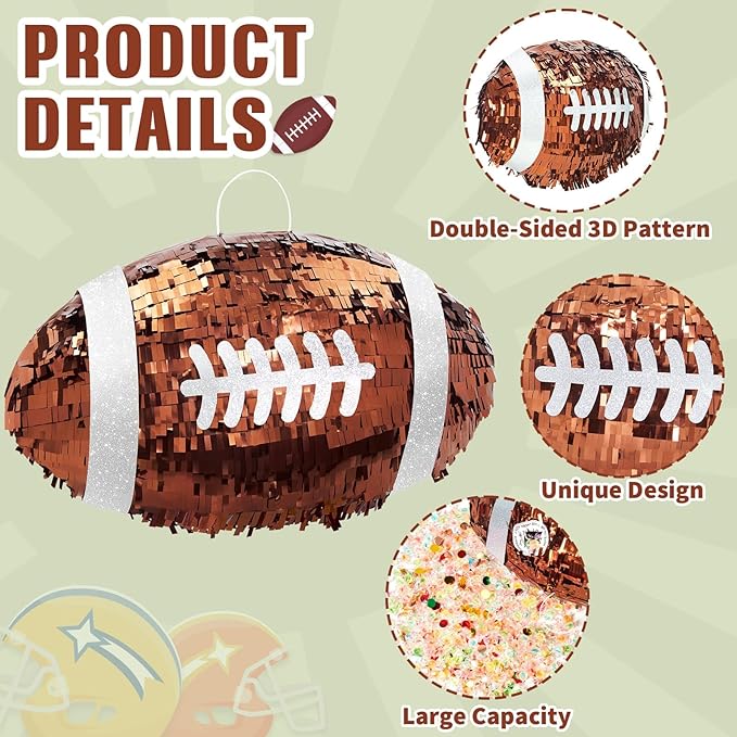 WERNNSAI Football Piñata - Football Birthday Decoration Sports Piñata with Blindfold and Stick for Sports Player Party Decoration Men Boys Birthday Anniversary Competition Celebration Supplies