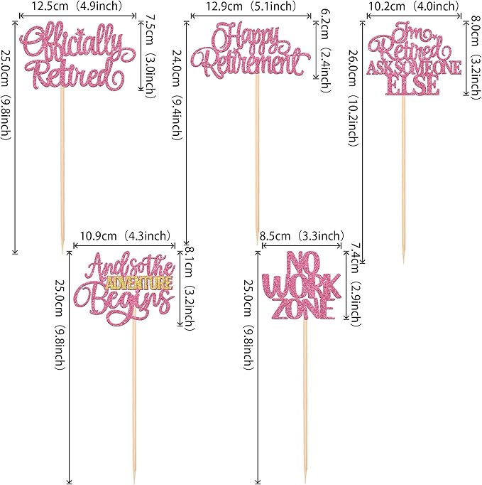 15 PCS Happy Retirement Centerpiece Sticks Officially Retired Table Flower Centerpieces Sticks No Work Zone Floral Decorations for Retirement Theme Farewell Birthday Party Centerpieces Supplies Pink