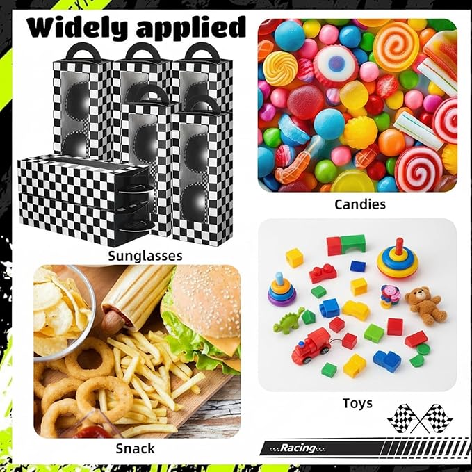 32 Pcs Race Car Party Favors Set 16 Black and White Checkered Favor Boxes and 16 Checkered Sunglasses Gift Boxes for Race Car Party Birthday Decorations