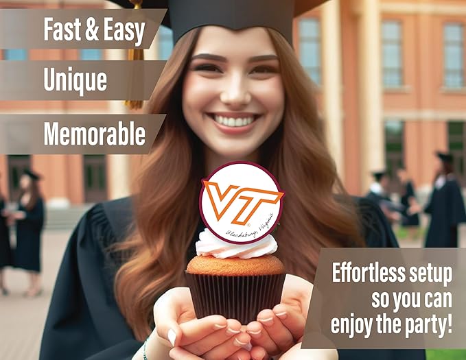 Virginia Tech Cupcake Topper Party Supplies for Football, Birthday, Graduation Party Decorations (24 Pieces) (Virginia Tech Hokies)