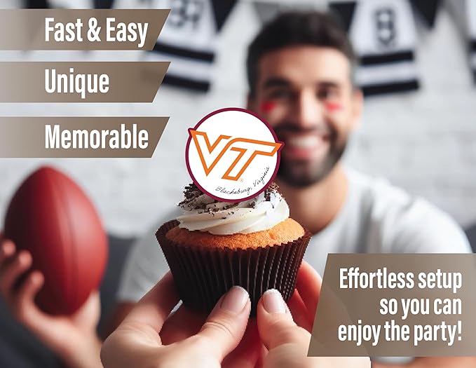 Virginia Tech Cupcake Topper Party Supplies for Football, Birthday, Graduation Party Decorations (24 Pieces) (Virginia Tech Hokies)