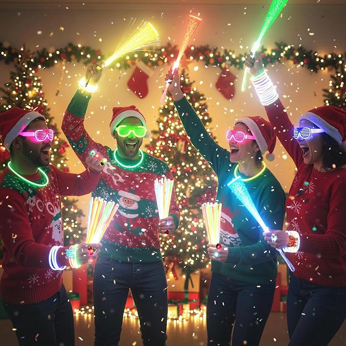 LovesTown 260PCS Glow in the Dark Party Supplies for Kids Adults, Light up Party Favors with LED Glasses Glow Sticks Finger Lights Light up Rings for Easter Basket Stuffers Raves Accessories