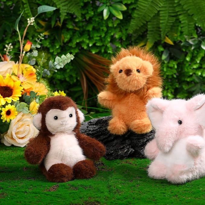 Gejoy 3 Pcs 6 Inch Forest Stuffed Animal, Soft and Fluffy Forest Series Plush Monkey Elephant Lion Stuffed Animals for Animal Kids Birthday Gift Easter Party Themed Decoration