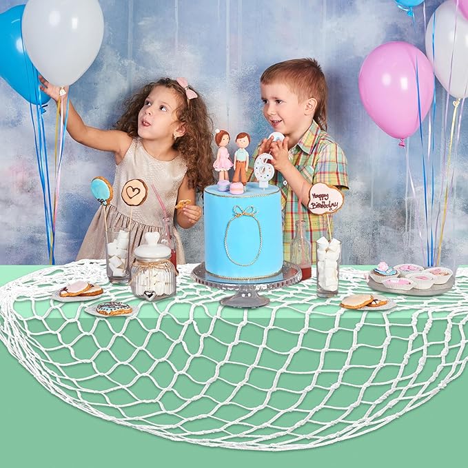 Unittype 8 Pcs Fish Net Decorative and Tablecloth Set, Cotton Fishnet and Plastic Table Cover Decorations Set for Nautical Themed Party Baby Shower Pirate Decorations Mermaid Party (Coastal Colors)