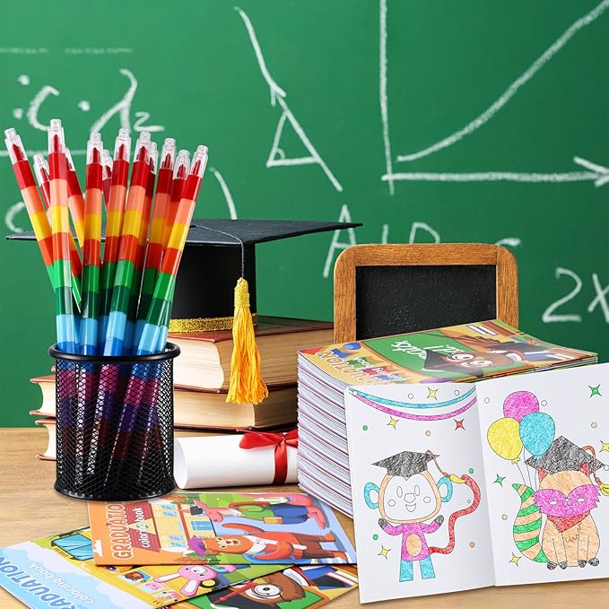 BenLouis 24 Pcs Kindergarten Graduation Mini Coloring Books Kids Preschool Graduation Party Favors Small Activity Books Bulk for Kids Student Congrats Grad Goodie Bags Stuffers Gifts Classroom Travel