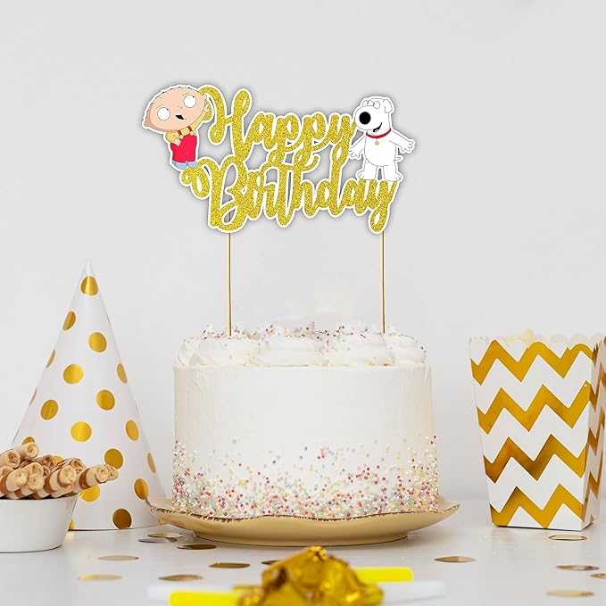 Stewe Grifin Happy Birthday Cake Topper – Cartoon Comedy Theme Cake Decoration for Birthday Celebration, Character Style Dessert Topper for Party Cakes, Table Display Styling, Photo Setup.