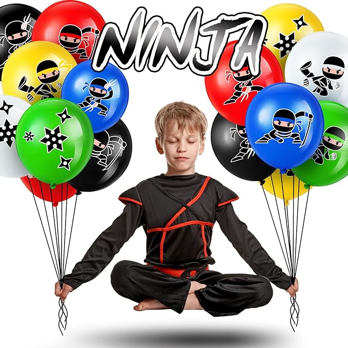 Deekin 60 Pcs Ninja Balloons for Kids Ninja Birthday Party Decorations for baby shower Supplies toddler Birthday Party Favors Centerpiece, Latex Balloons(Multicolor)