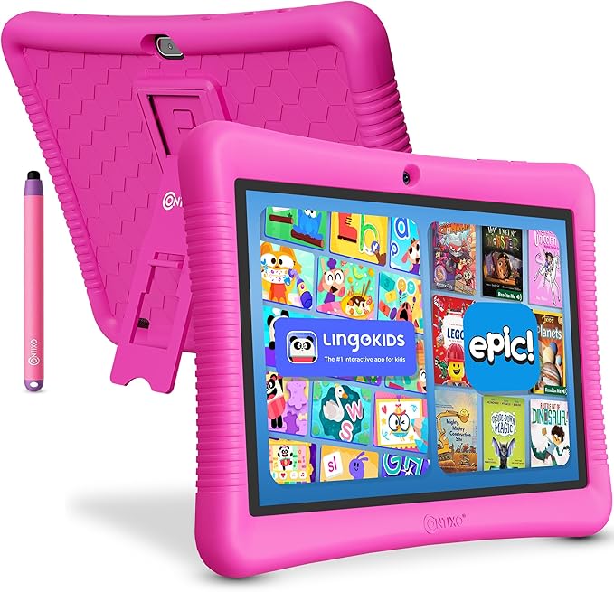 Contixo 10" Android Kids Tablet Bundle - 32GB, Epic! & Lingokids Educational Apps, Parental Controls, Kid-Proof Case w/Kickstand & Stylus, Headphones & Sleeve Bag - Pink