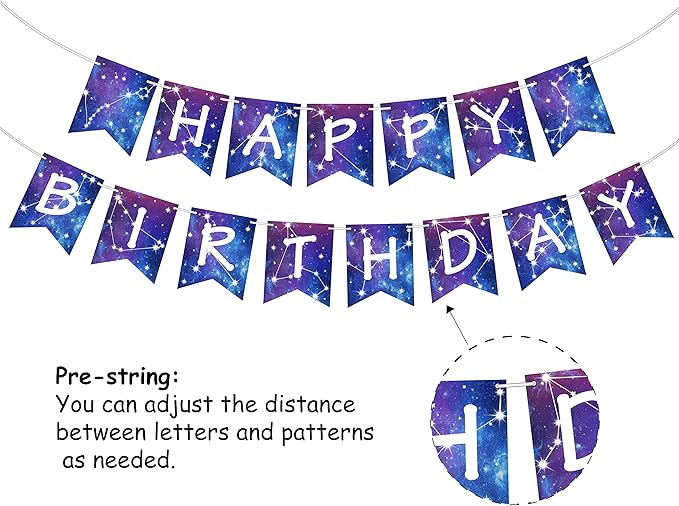 Galaxy Birthday Decorations Galaxy Happy Birthday Banner Space Astrology Party Decorations for Boys Girls Planet Starry Sky Theme Party Banner Supply for Solar System Themed Space Nebula Bunting Decor