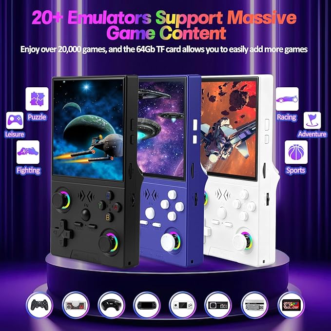 XF40V Retro Handheld Game Console, Retro Gaming Console 4.0'' IPS Screen Linux System Built-in 64G TF Card, Open Source Linux System, Preloaded 20000+ Classic Games, Portable Video Gaming (Black-64G)