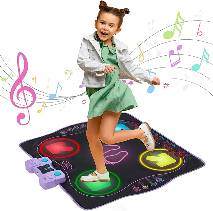 Kidzlane Electronic Dance Mat for Kids 8-12, Wireless Kids' Dance Pad with Bluetooth/AUX, Built-in Music, 5 Challenge Levels, 4 Modes - Interactive Toys for Children, Ages 6 and Up