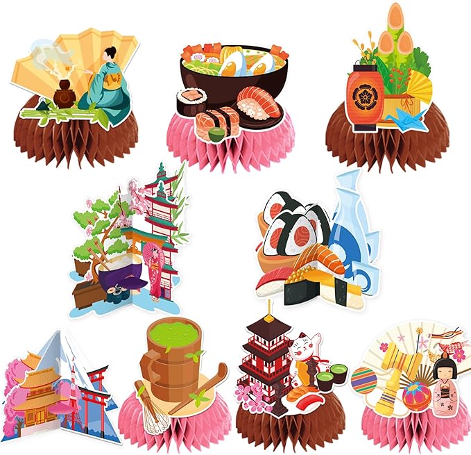Japanese Honeycomb Centerpieces Japanese Birthday Table Centerpieces for Party, 9 Pcs Japanese Birthday Table Decorations for Japanese Party Decorations Party Supplies
