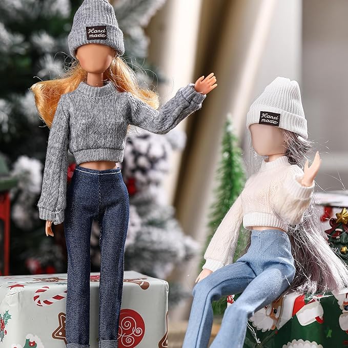 6 Pcs Winter Doll Clothes 11.8 Inch Fashion Doll Accessories Set Sweaters Denim Pant Clothing Sweet Outfits for Winter Spring Party Birthday Gift