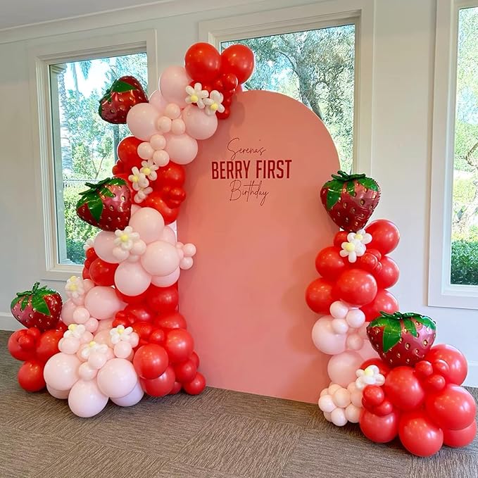 Strawberry Balloons, 12 Inch Strawberry Sweet One Party Balloons White Green Red Dots Balloons Strawberry Theme Party for Girls First Birthday Summer Fruit Party Baby Shower Supplies