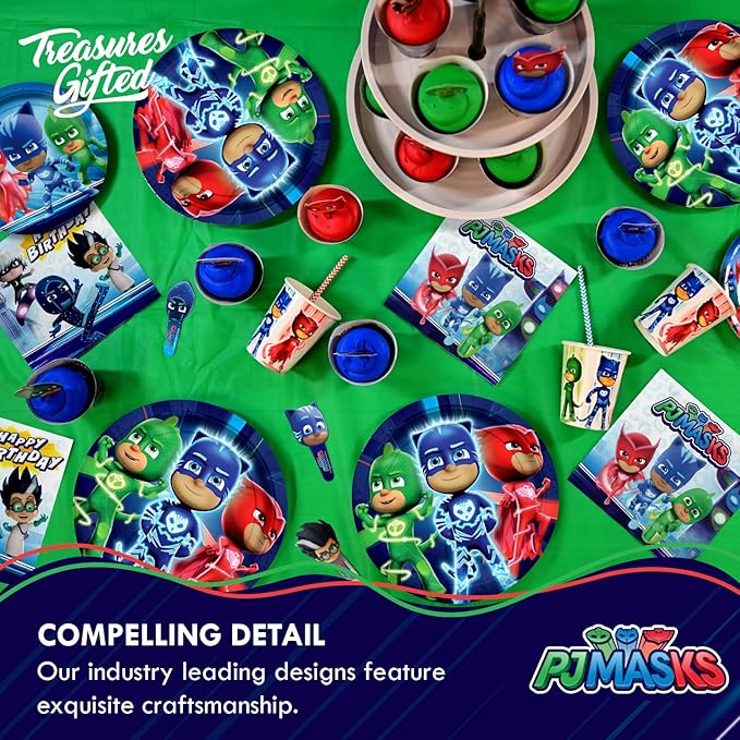 Treasures Gifted Officially Licensed PJ Masks Birthday Party Supplies - Serves 24 Guests - Complete Set with PJ Masks Decorations, Plates, Banner & More