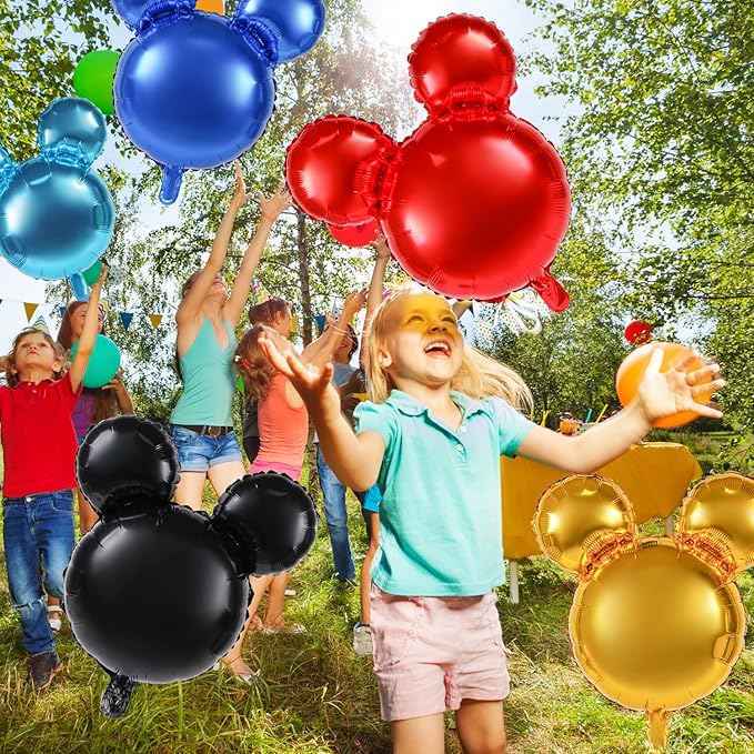 4 Pcs Bear Head Foil Balloons, 24'' Bear Mylar Balloon for Birthday Party Decorations Jumbo Aluminum Foil Balloons Party Favors Supplies (Black Red Blue Gold)