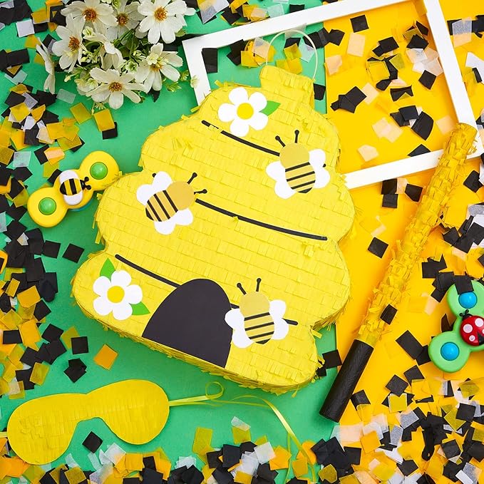 Lewtemi 14" x 2.9" x 12.2" Mexican Piñata Party Decorations with Stick Blindfold and Confetti, Suitable for Party Decorations Centerpiece, Photo Prop, Birthday, Funny Anniversary Gift Ideas(Honeycomb)
