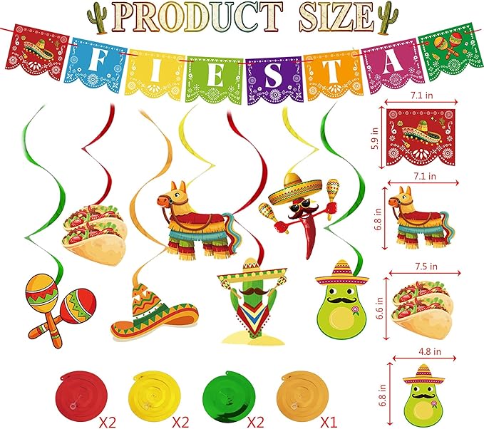Fiesta Mexican Party Decorations Set - Fiesta Banner, Hanging Swirls, Honeycomb Centerpieces Mexico Tablecloth for Cinco De Mayo, Taco Tuesday, Mexican Themed Birthday Luau Party Supplies (Mexican)
