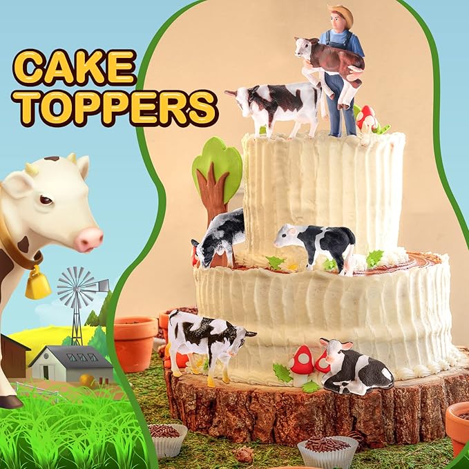Zomiboo 17 Pcs Cow Toys Figurine Corral Fence Toys Realistic Farm Figures Barn Animals Plastic Cow Farm Figurine Gift Keepers Animal Figurines for Preschool Educational Christmas Decorations
