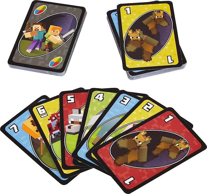 Mattel Games UNO Card Game, Gifts for Kids and Family Night, Themed to Minecraft Video Game, Travel Games, Storage Tin Box (Amazon Exclusive)